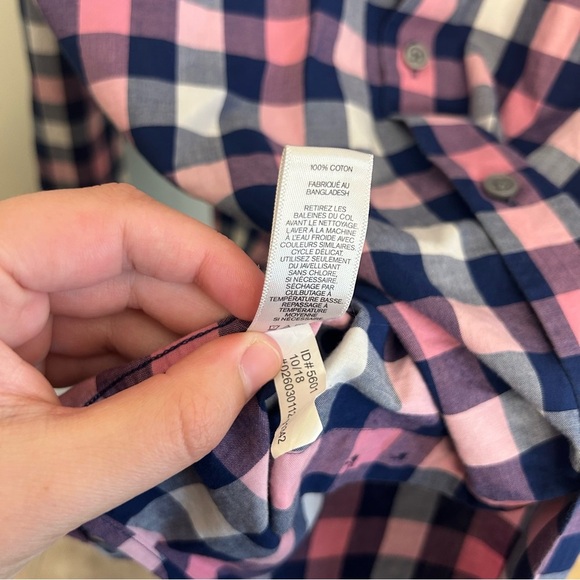 Express Men's Pink and Navy Plaid Button Down Shirt Size Large (16-16 1/2) - Picture 5 of 7